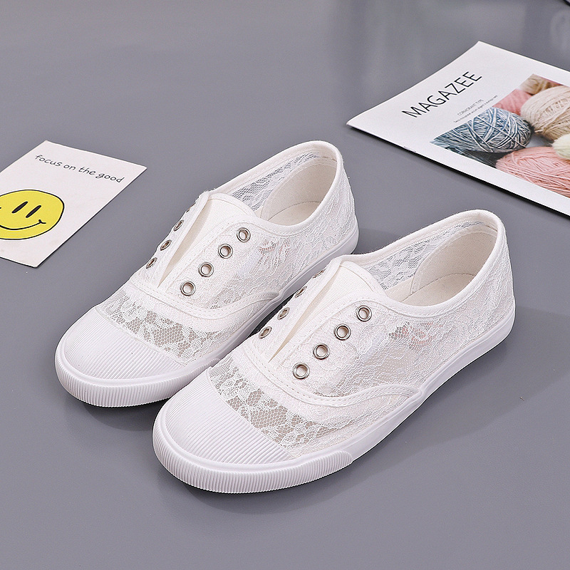 Loafer Flat Women - Scarpe di tela bianche in pizzo