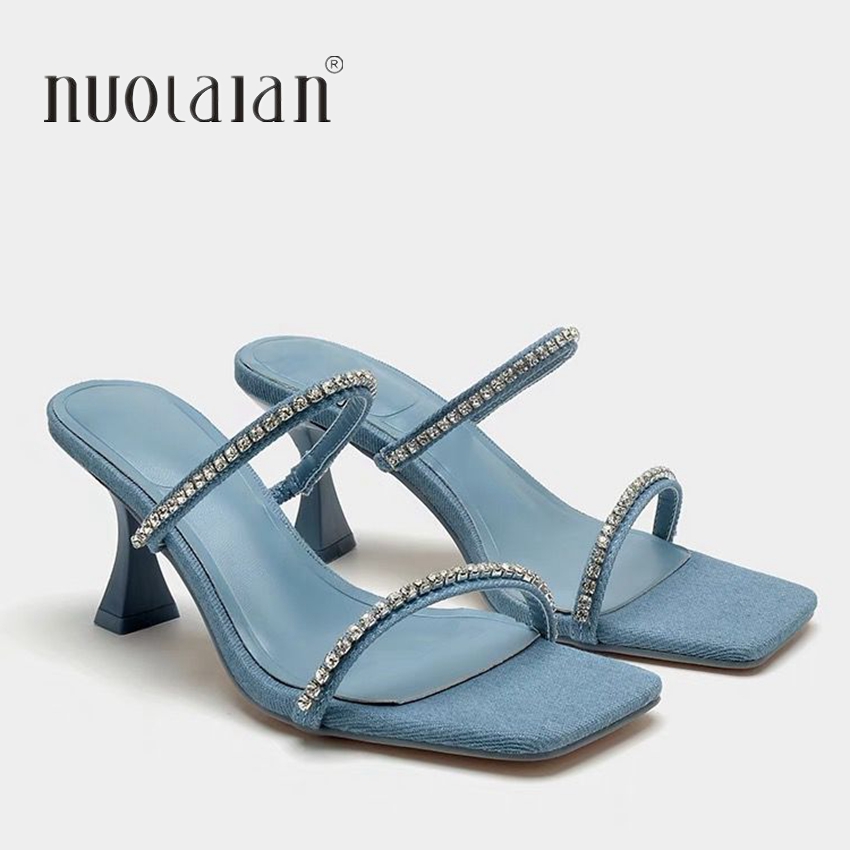 Women Shoes Jeans - Denim Strass Sandali con tacco Donna