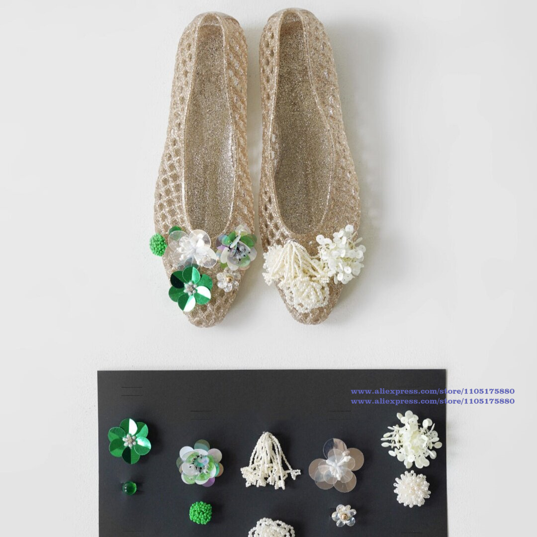 Women Shoes Mules - Sandali piatti in gelatina dorata con