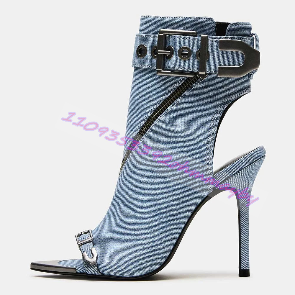 Women'S Shoes Navy Blue - Stivali Estivi in Denim Blu a