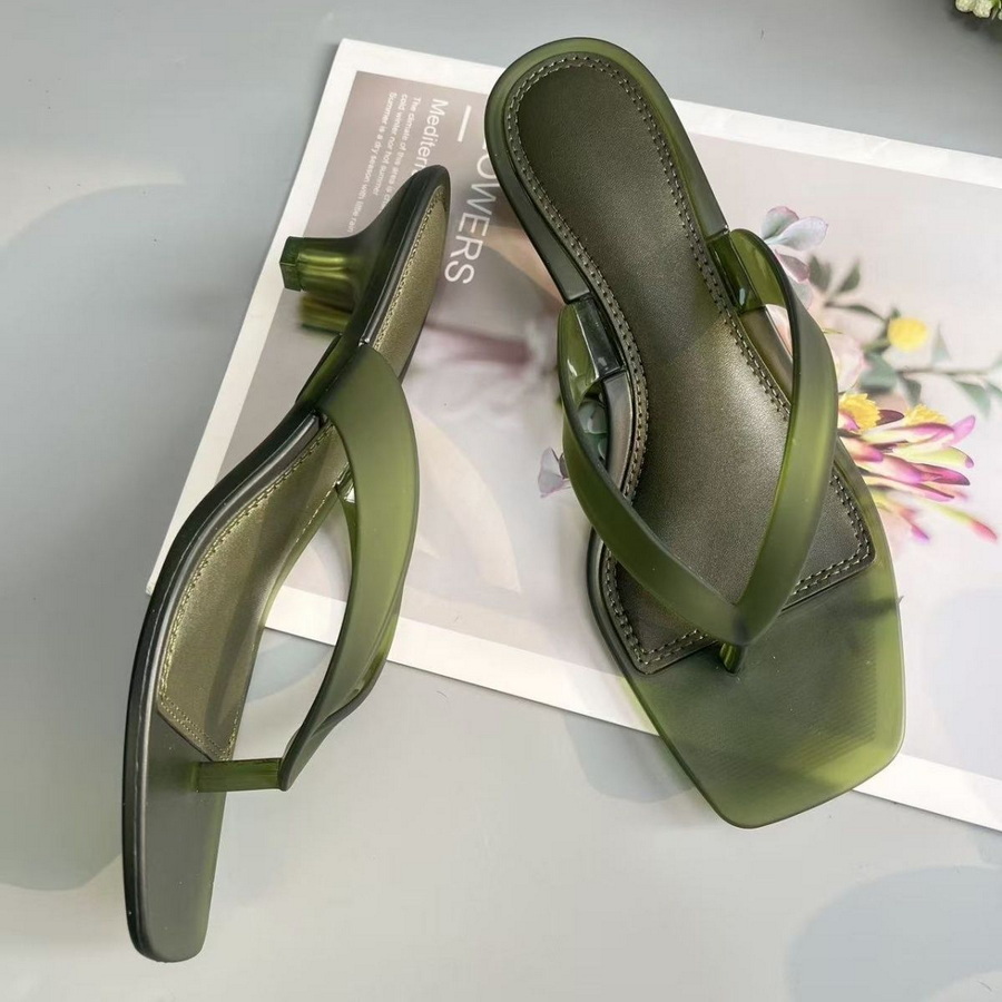 Square Toe Mule - Sandali infradito coreani in PVC verde