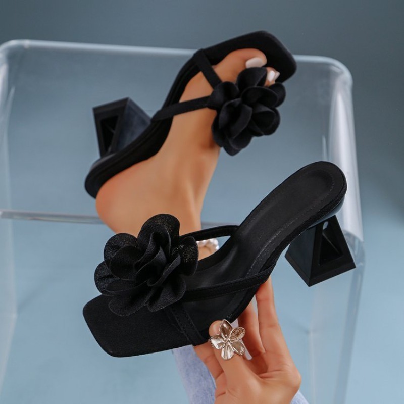 Square Toe Mule - Sandali da Donna con Decorazione Floreale