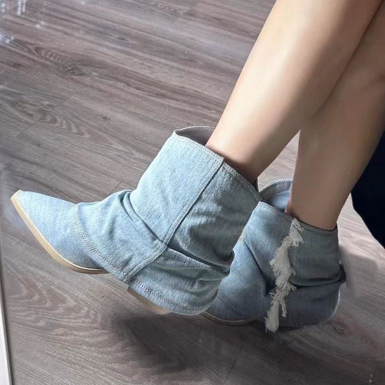 Stivaletti in Denim pieghettat - Women Shoes Jeans recensione e prezzo