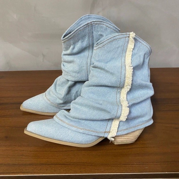 Stivaletti in Denim pieghettat - Women Shoes Jeans recensione e prezzo