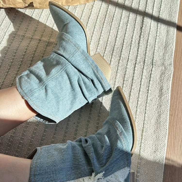 Stivaletti in Denim pieghettat - Women Shoes Jeans recensione e prezzo